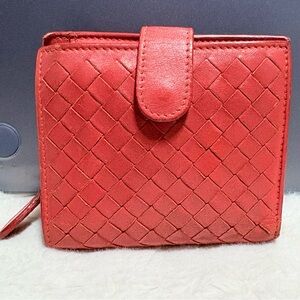 Bottega Veneta Red Woven Leather Wallet
